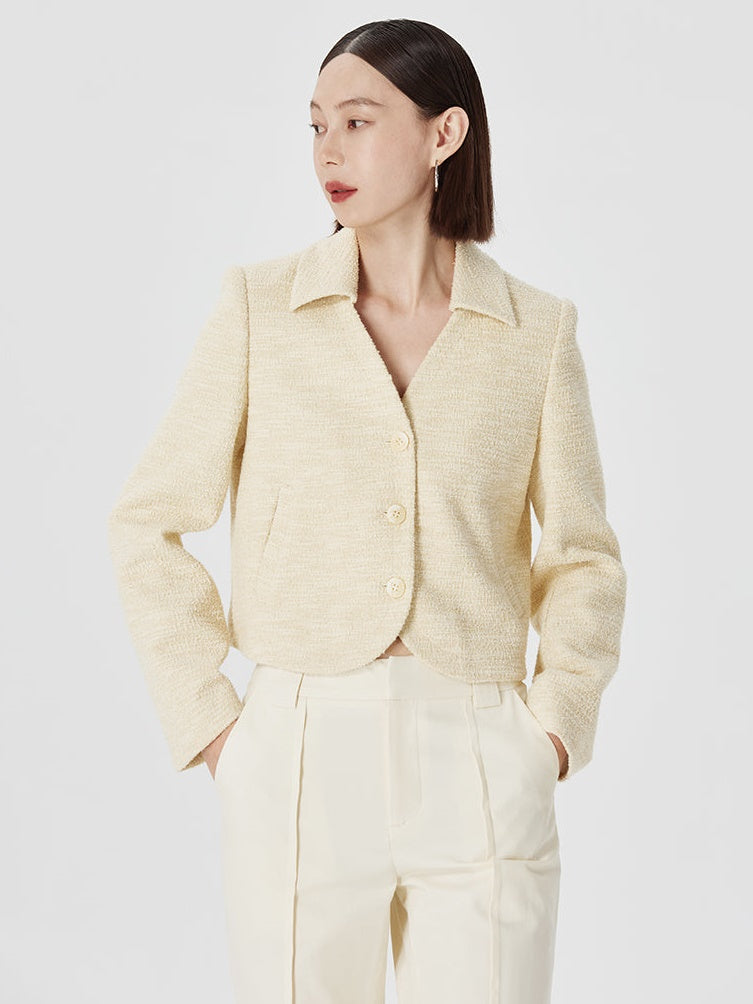 V-Neck Texture Knitted Short Jacket – ARCANA ARCHIVE