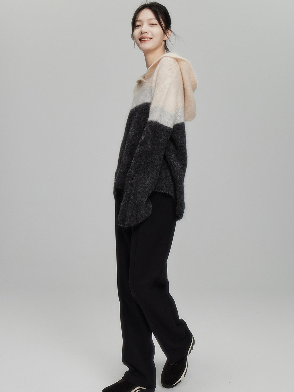 모헤어 컬러 블록 스웨터