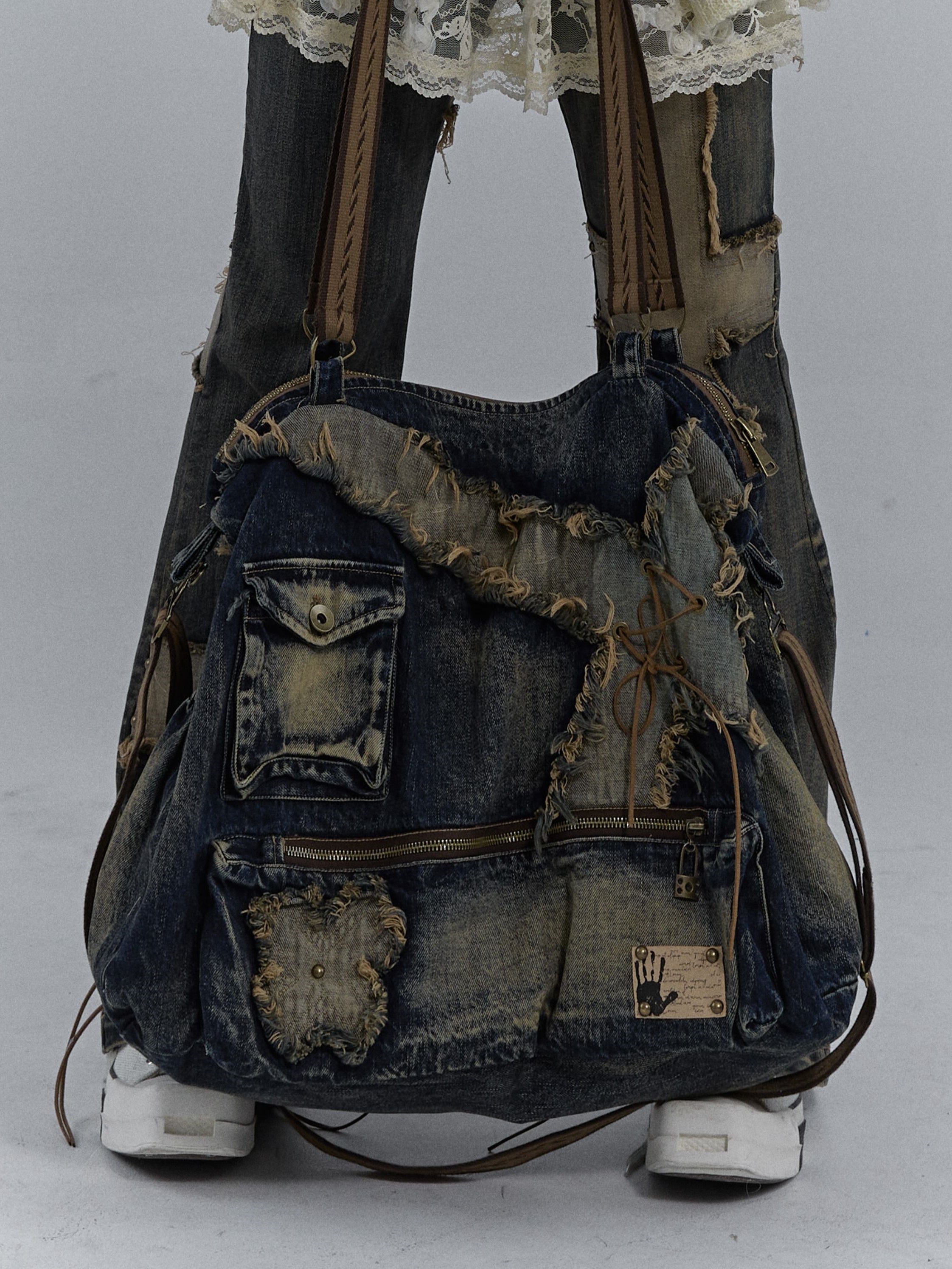 Heavy Industrial Washing Large Denim Shoulder Bag
