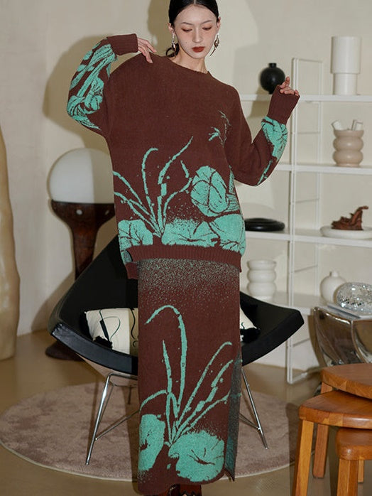 Knitted Jacquard Sweater & Skirt