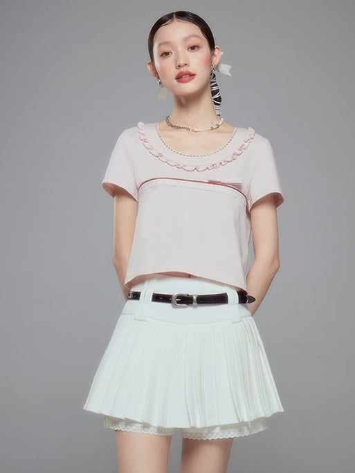 Lace A-line Pleated Skirt Pants