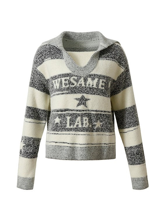 Navy Collar Stripe Sweater