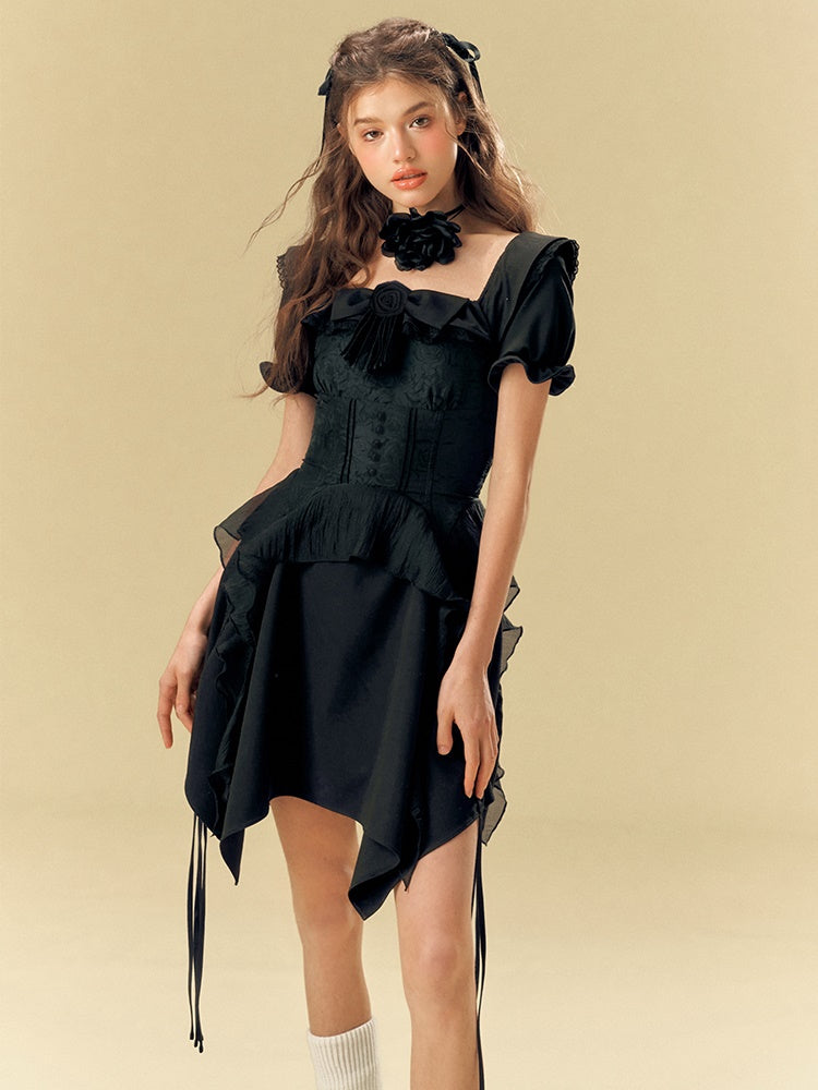 Square Neck Waist IRREGULAR HEM Dress