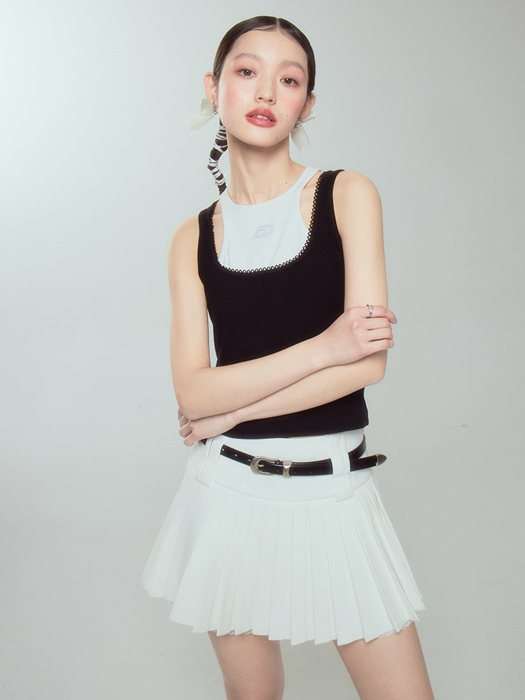 Lace A-line Pleated Skirt Pants