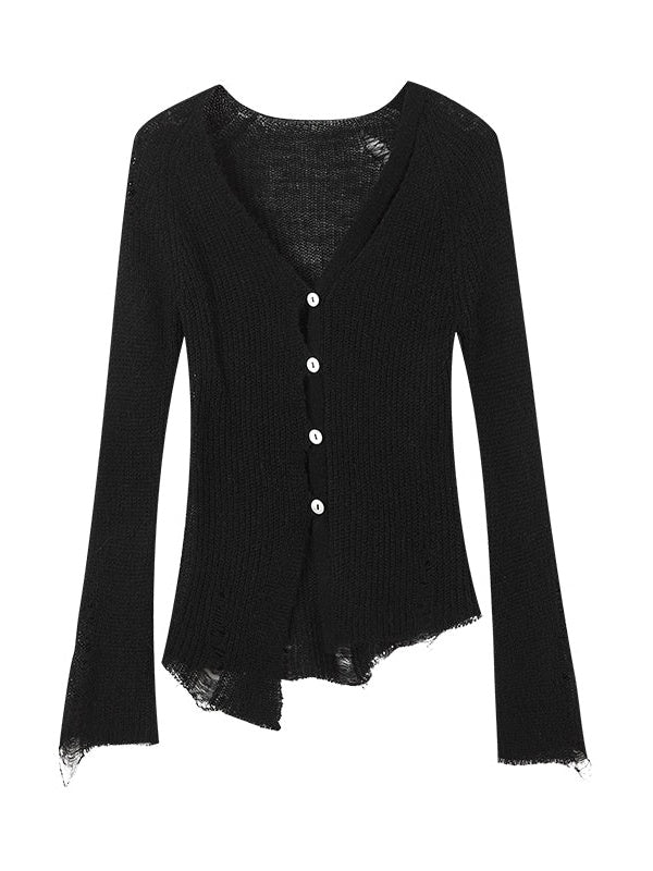 Asymmetrischer Mohair zerrissene Strickjacke