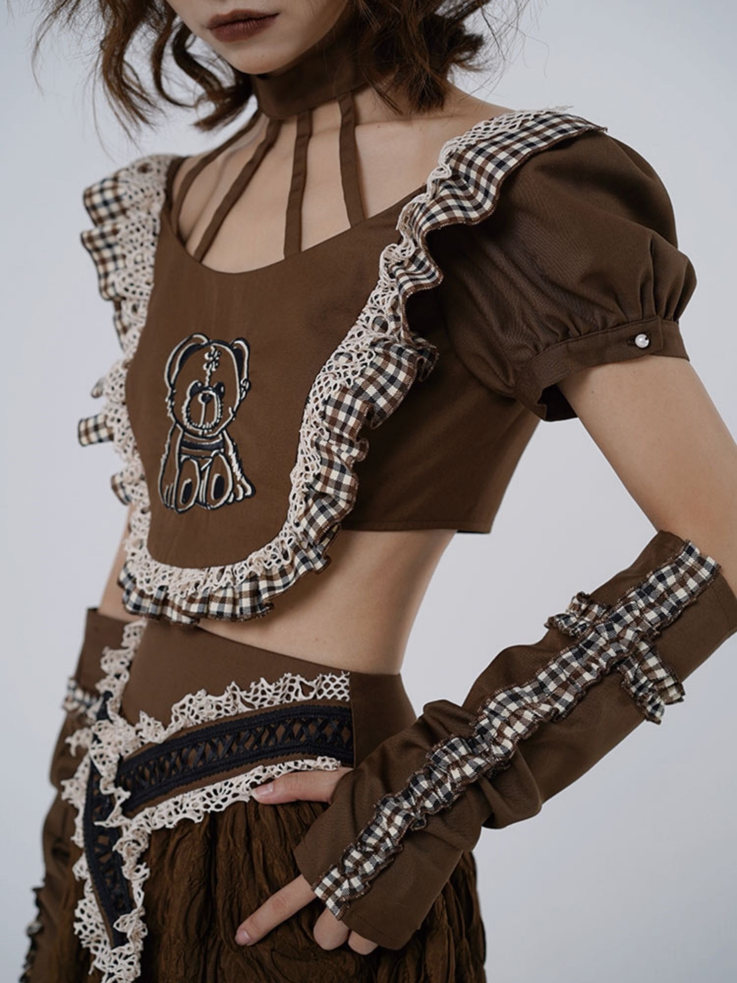 Puff Sleeve Short Top & Arm Warmer