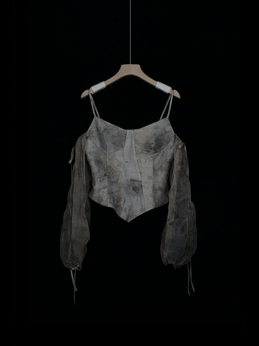 Printed Silk Fairy Puff Sleeve Top