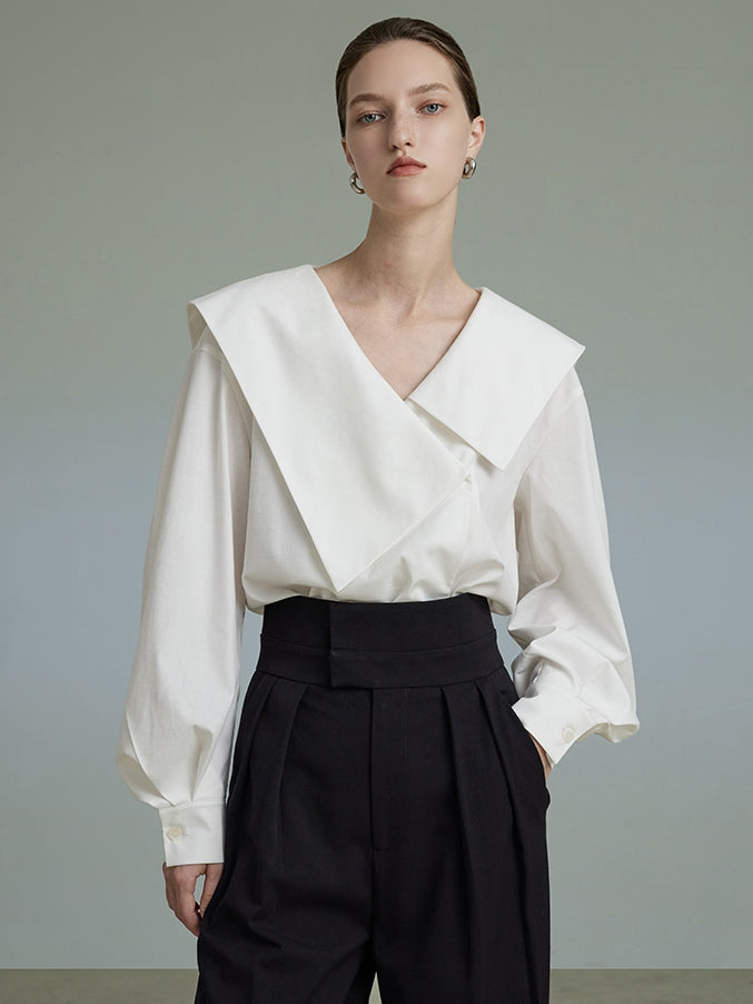 비대칭 V 넥 셔츠