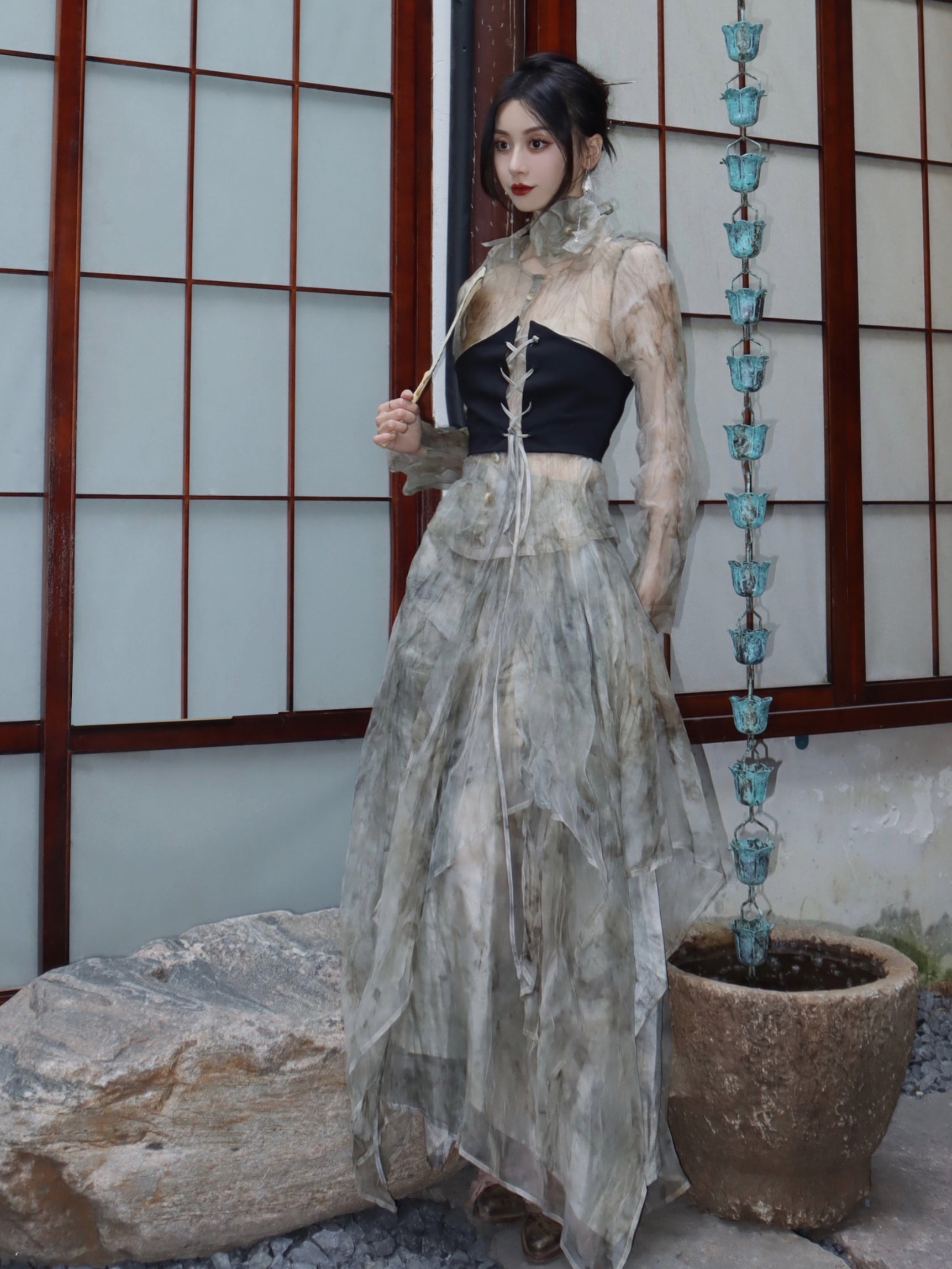 Printed Silk T-shirt & Vest Two-piece Set