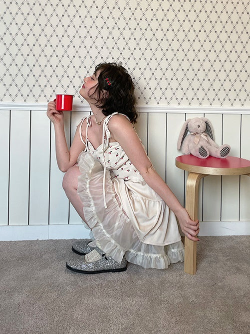 체리 프린트 스트랩 카미솔