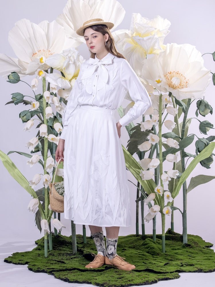 Embroidery Flower Ribbon Three-dimensional Shirt