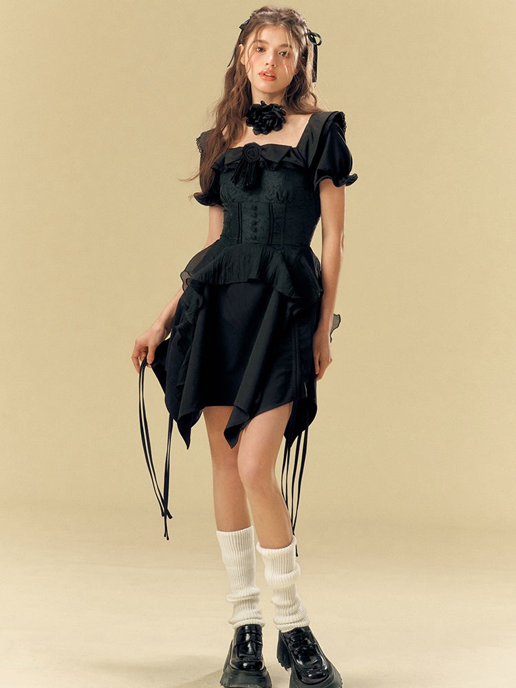 Square Neck Waist IRREGULAR HEM Dress