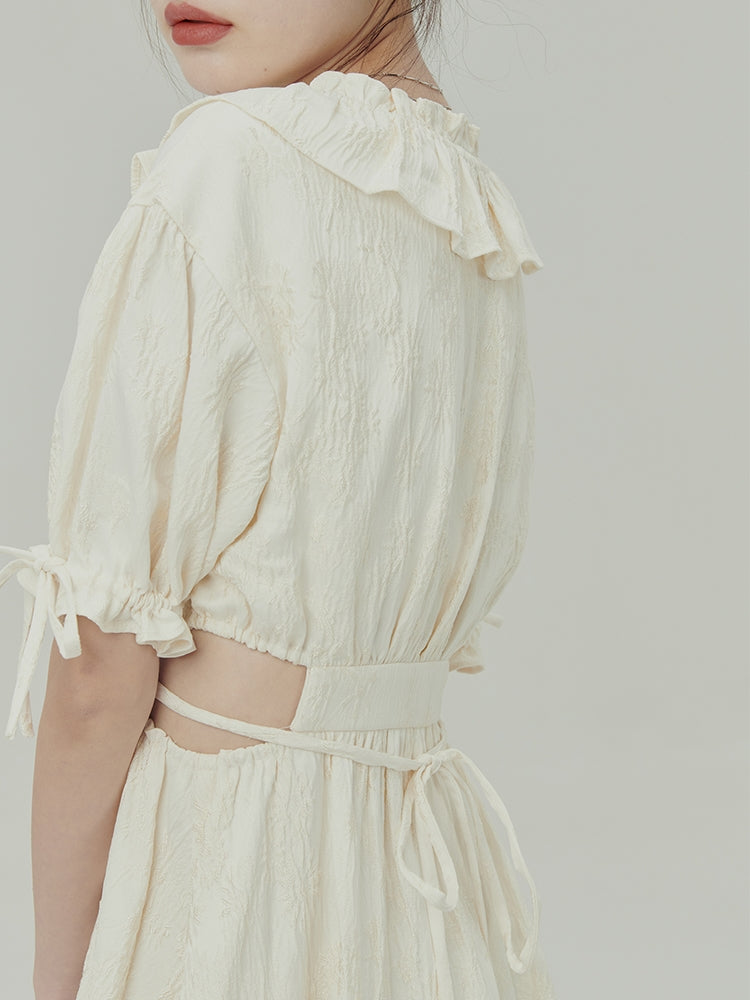 자카드 오픈 허리 드레스