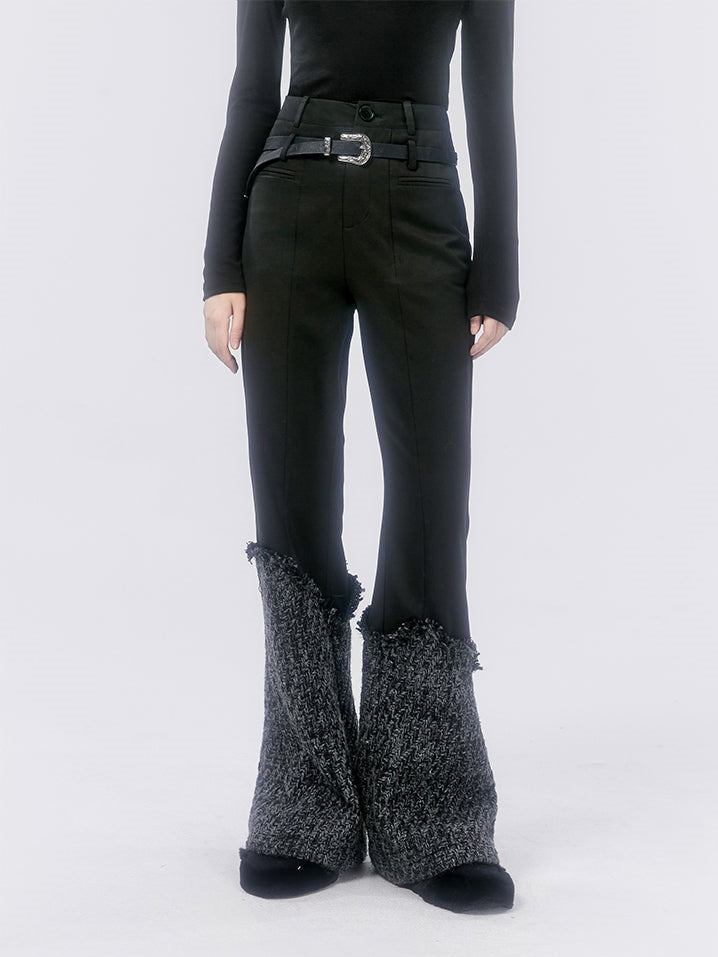 Tweed Stitching Bootcut Pants
