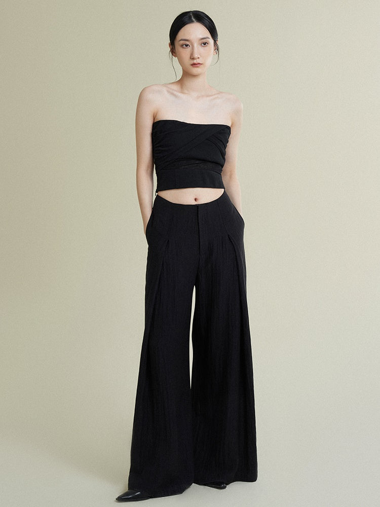 High-Low Drop Waist Wide-Leg Pants