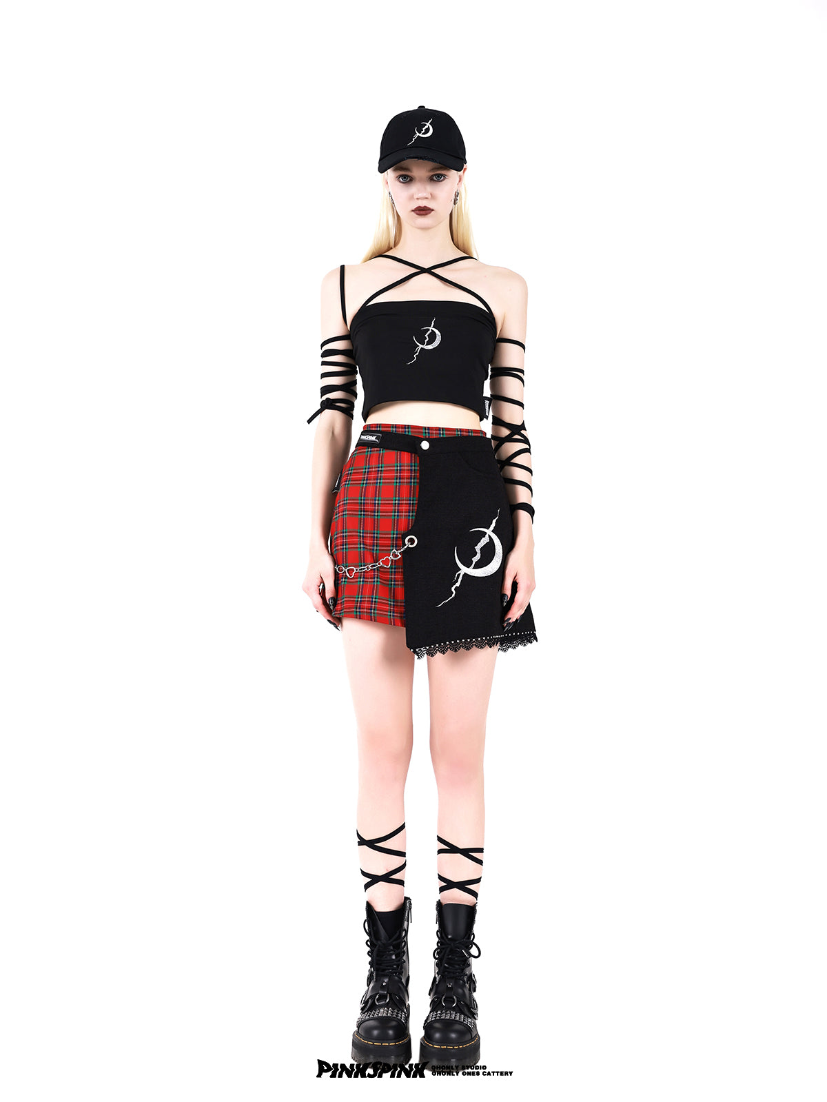 펑크 문 타이 염색 니치 스트라이프 튜브 탑