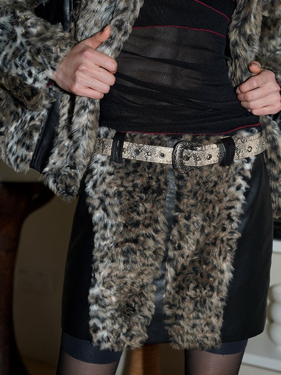 Leopard Fur Stitching Short A-Line Skirt