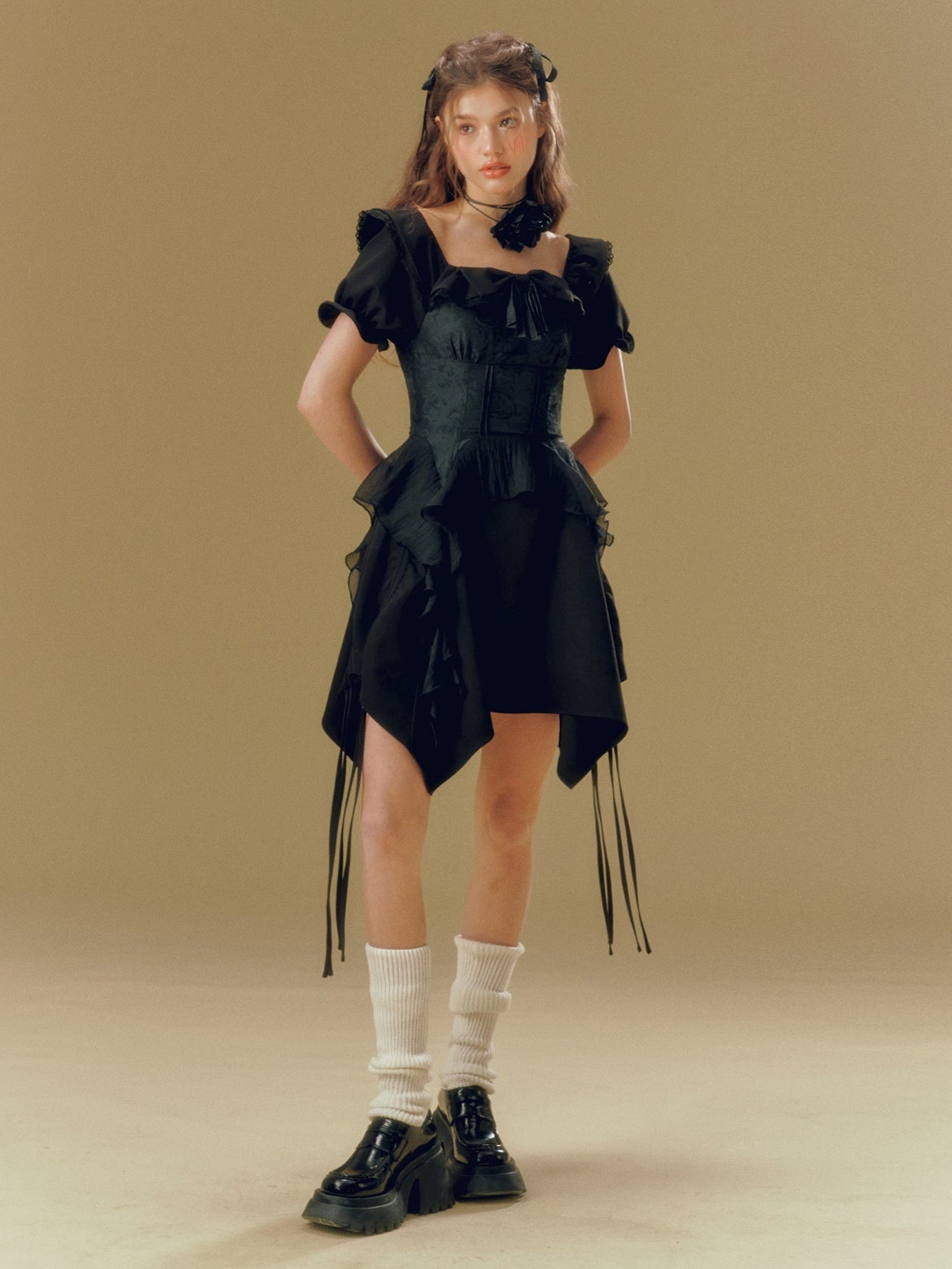 Square Neck Waist IRREGULAR HEM Dress