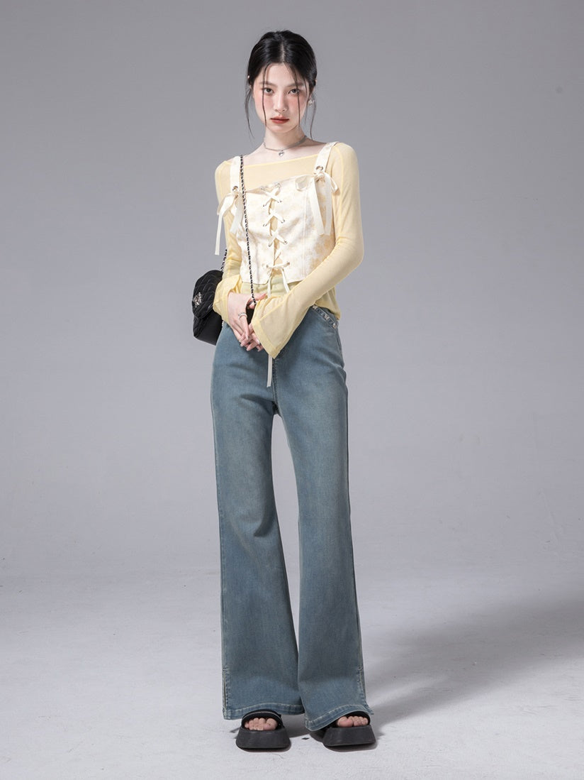 Thin Base T-shirt & Lace-up Vest Set-up