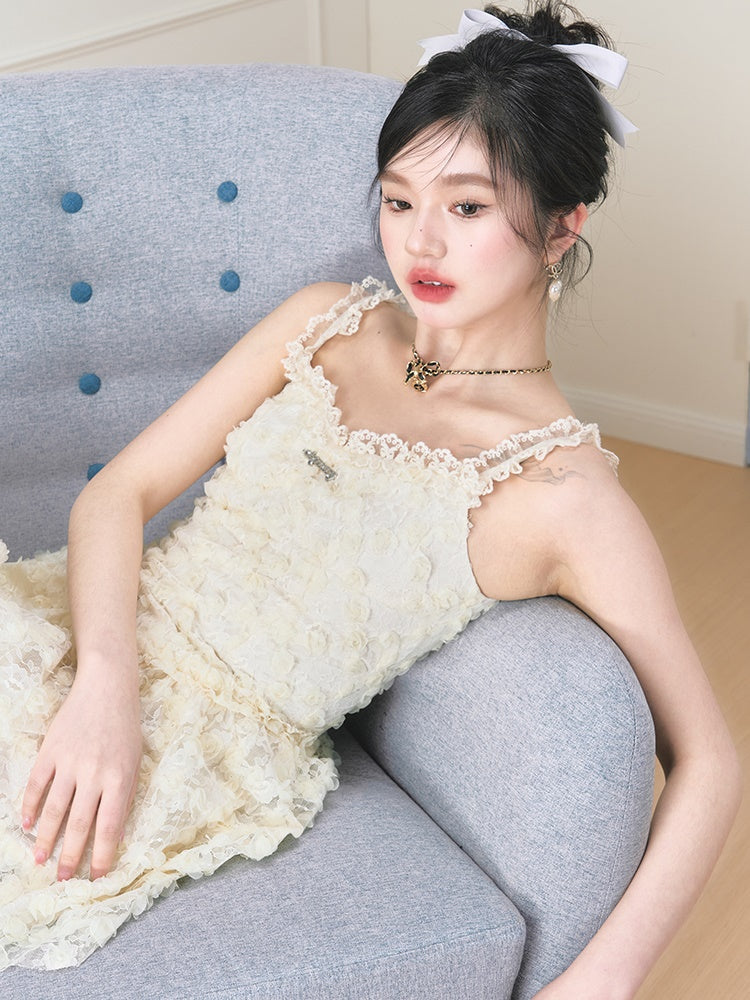 Flower Suspenders Fluffy Dress & Sunscreen Long-sleeved