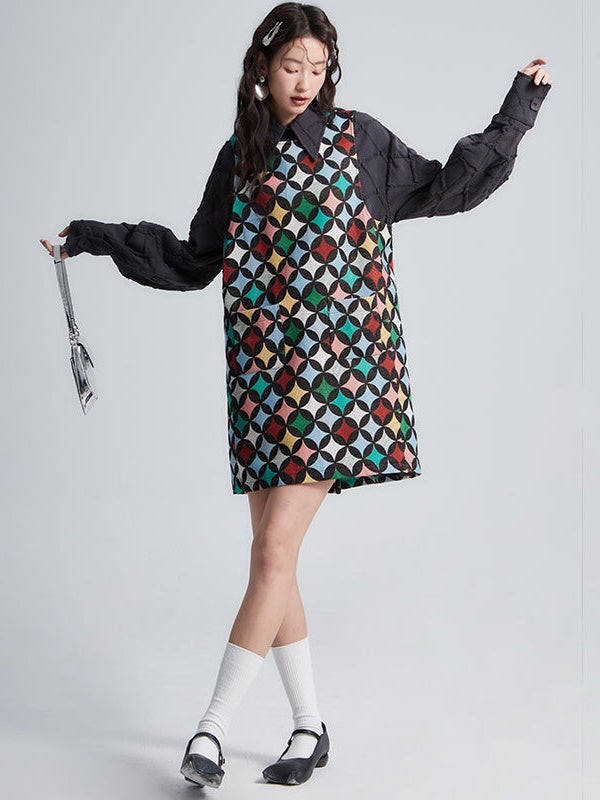 Rhombus Textured Waist Drawstring Short Shirt