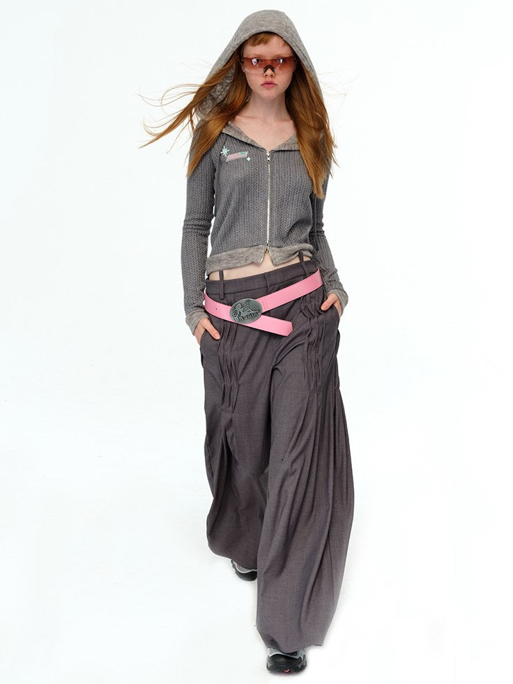 Twist Knitted Zipper Cardigan Long & Short Type