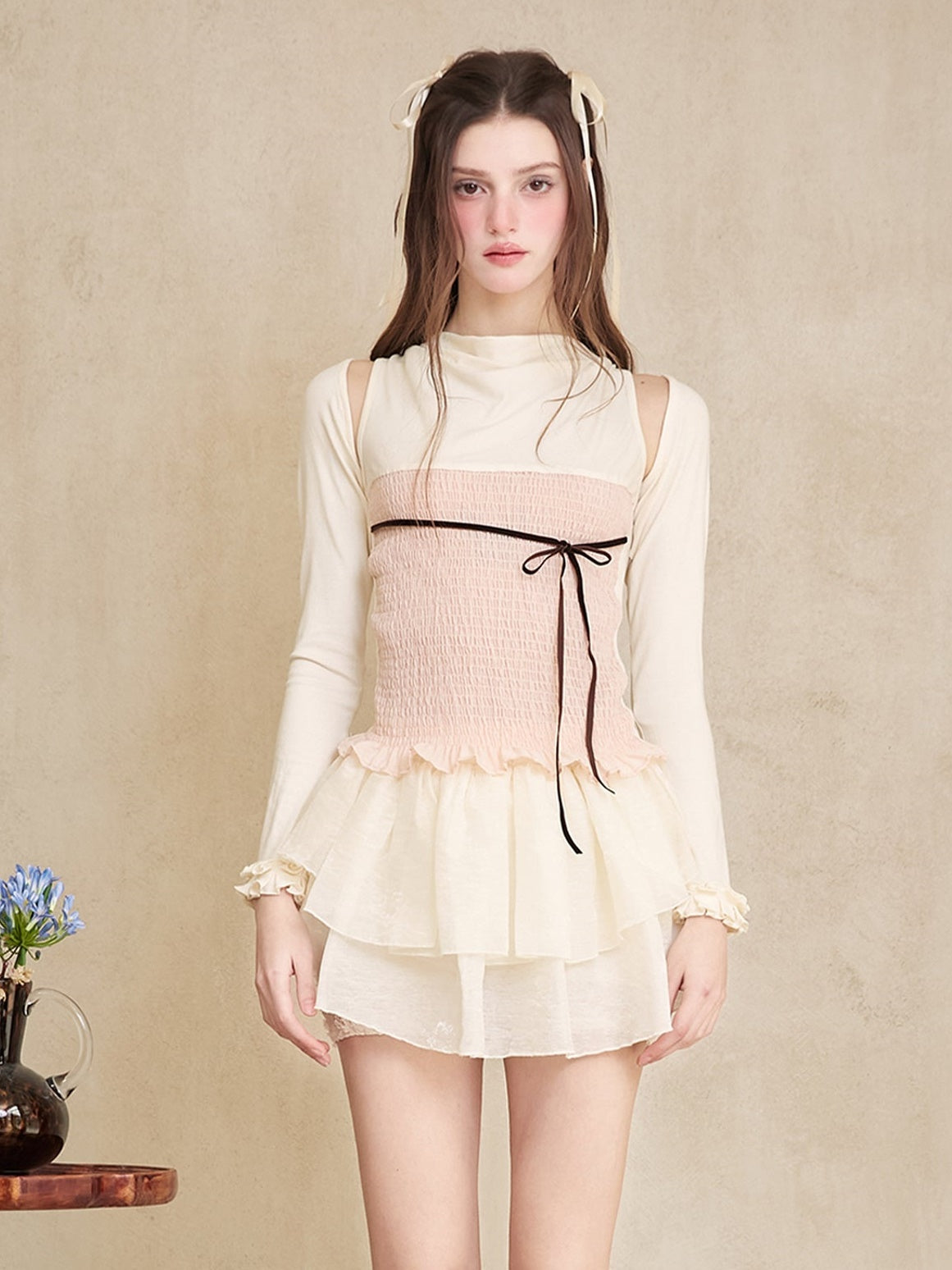 Bottoming Sleeveress Shirt & Short Cardigan