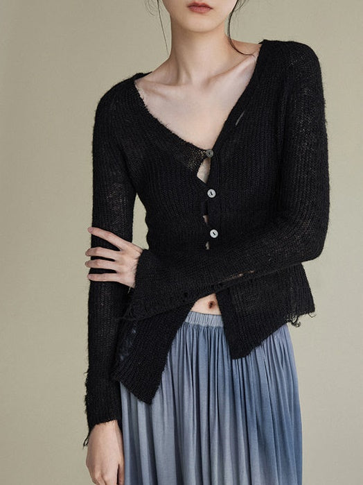 Asymmetrischer Mohair zerrissene Strickjacke