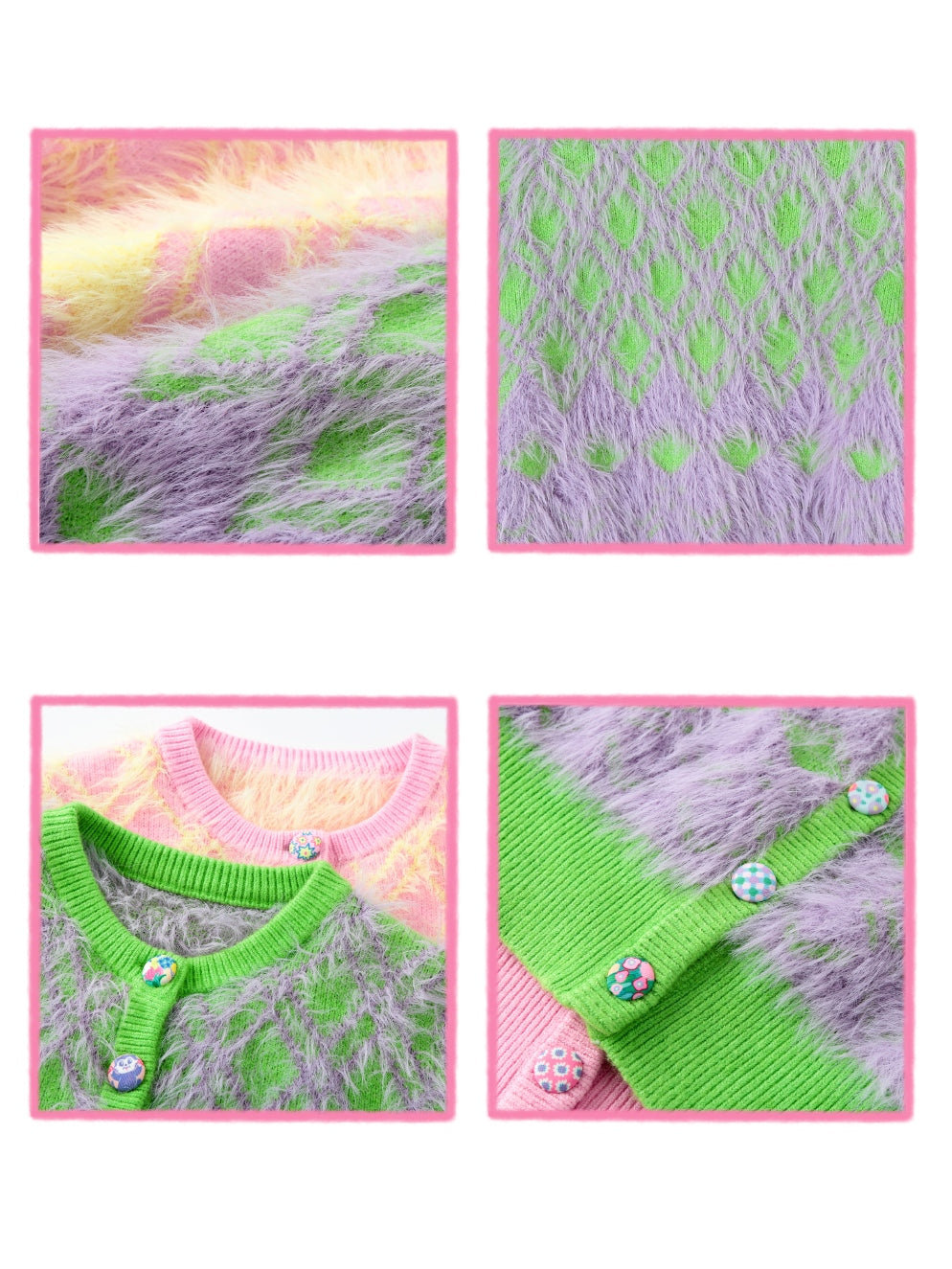 Diamond Check Plush Cardigan & Knitted Skirt