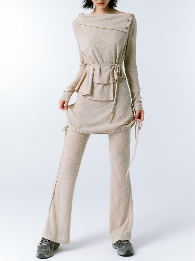 JACQUARD STRAPS ONE WORD COLLAR TOP & TROUSERS