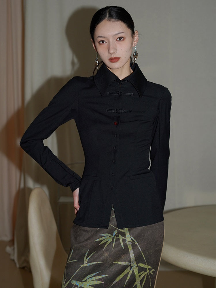 Neues chinesisches Style Wollmischung hohles Hemd