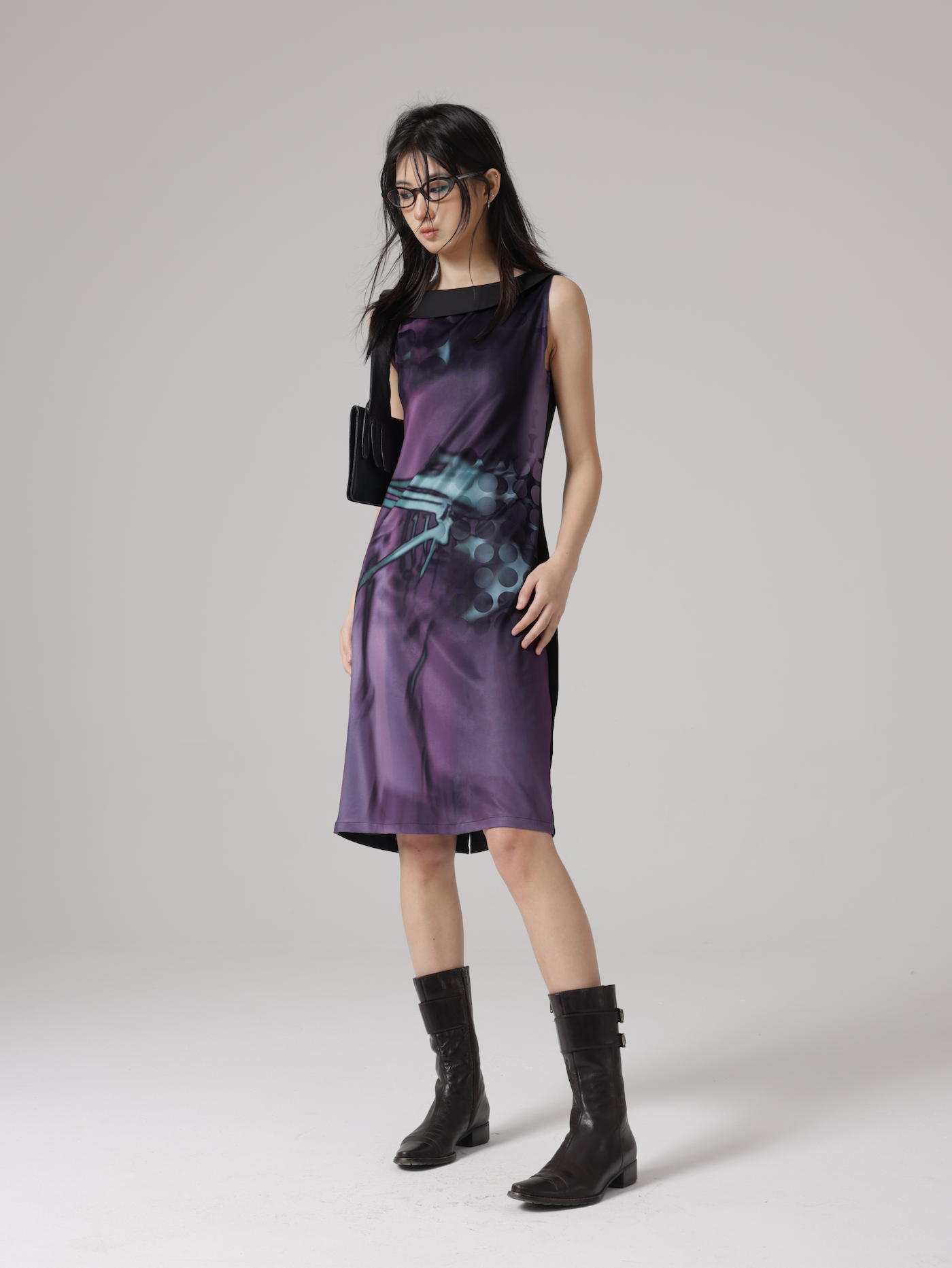 엑스레이 새 뼈 프린트 소매류 드레스