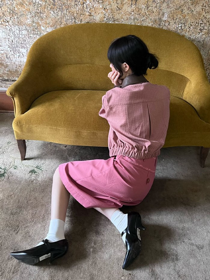 Retro Contrast Color Uniform Short Jacket