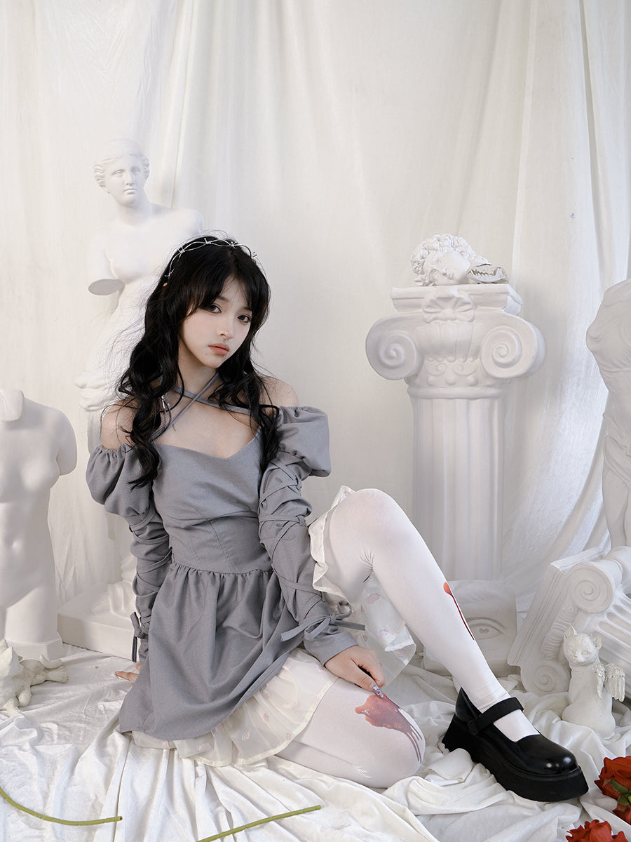 크로스 레이스 광부 푹신한 멍청한 Ouff-sleeves 1 피스