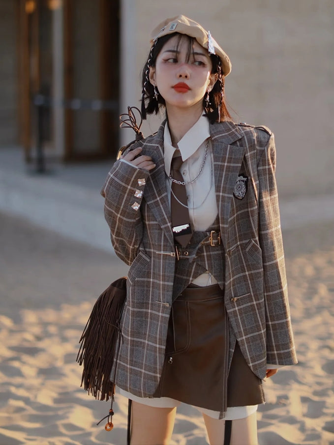 British Style Anzug Jacke & Shirt & Culottes