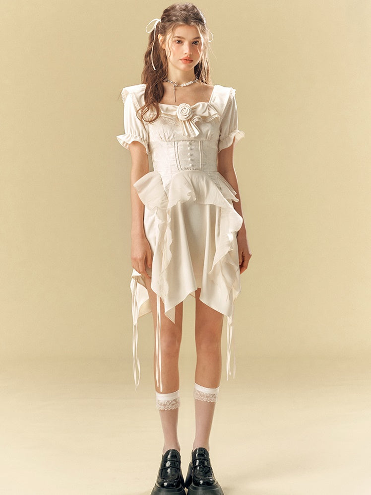 Square Neck Waist IRREGULAR HEM Dress