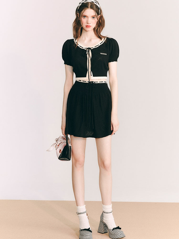 Knitted Short Cardigan & a-line Skirt