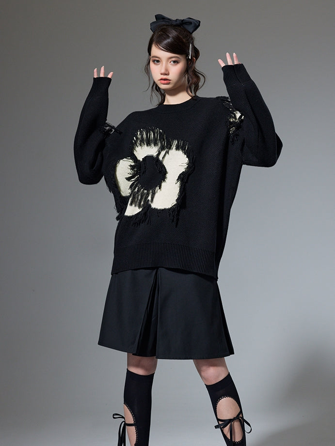 프린지 꽃 스웨터