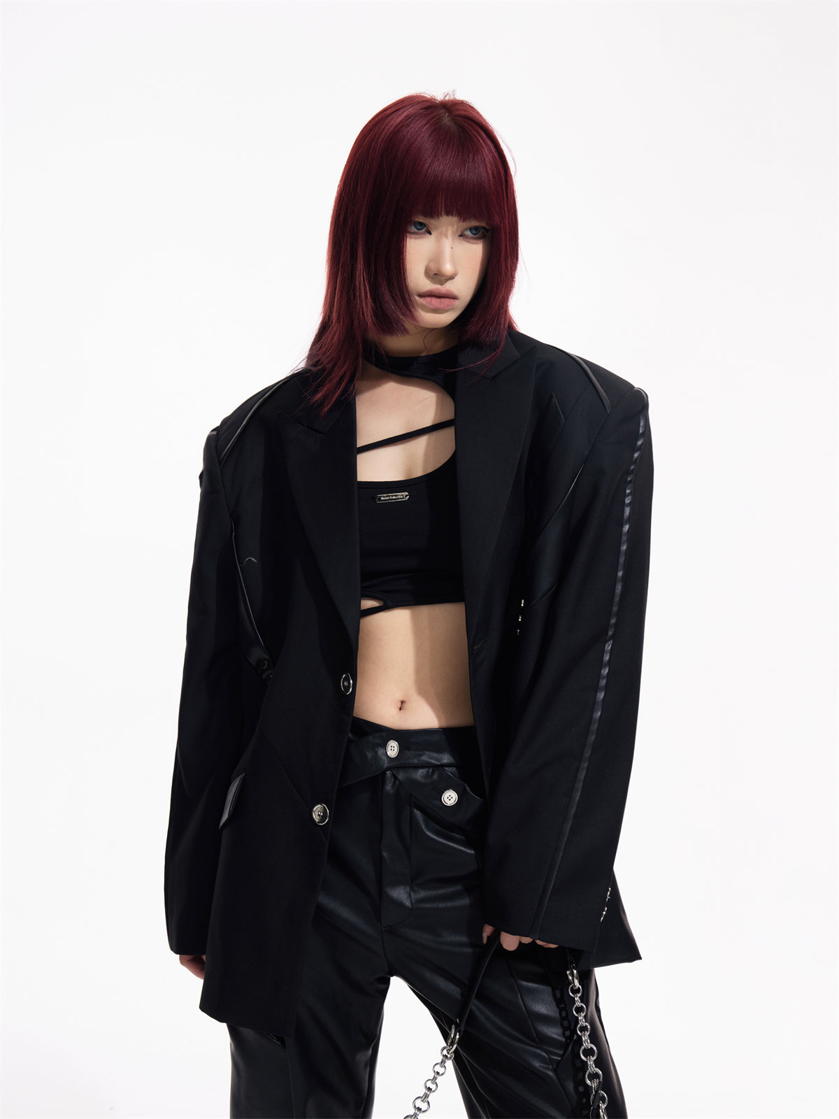 LOOSE PU Leather Patchwork Showder Pad Jacket