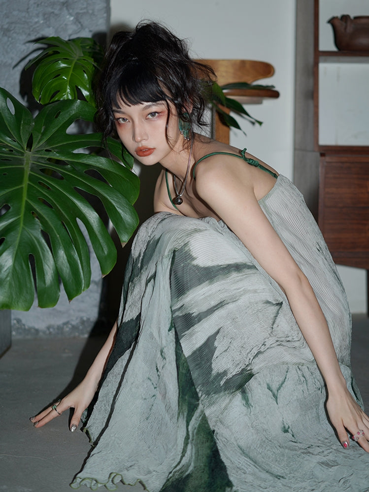 넥타이 염색체 느슨한 서스펜더 드레스