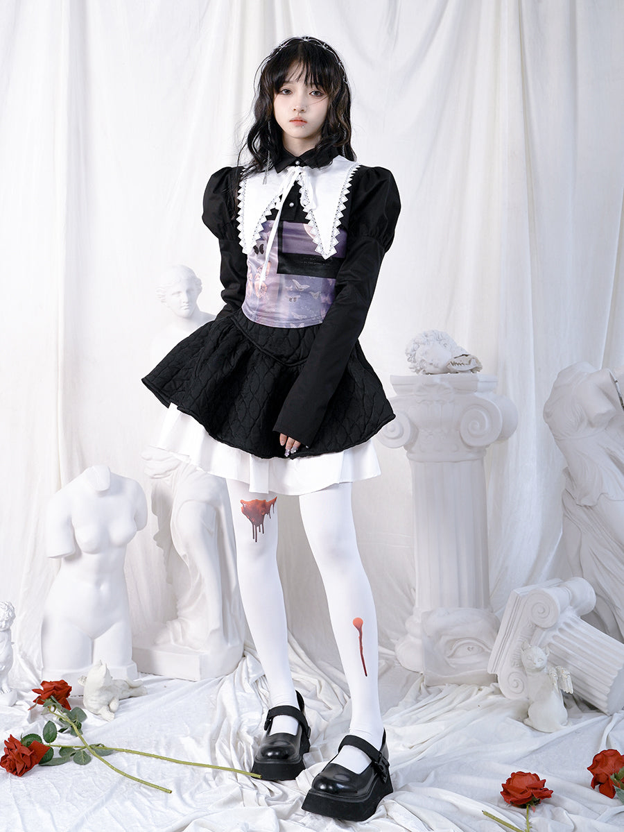 Quilting Embroidery Layered Lolita Gothic Short-Skirt