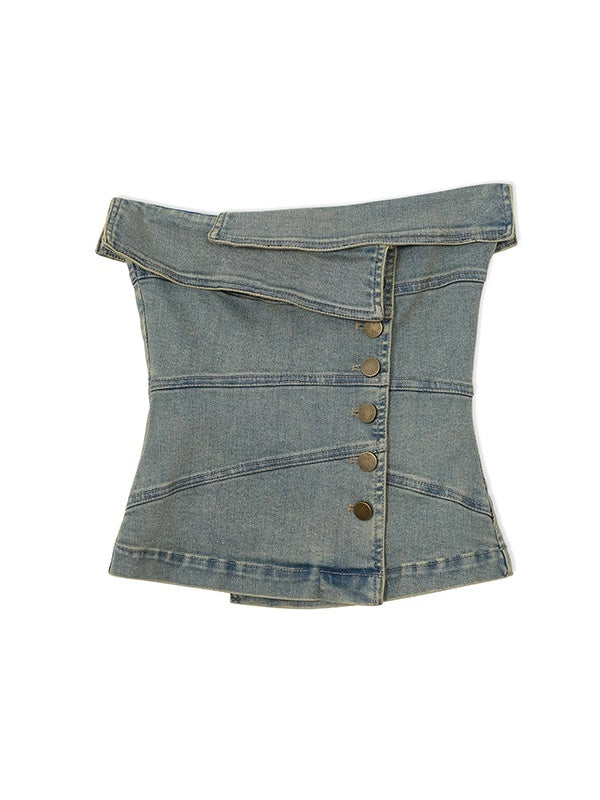 Denim Bare Top & Short Skirt