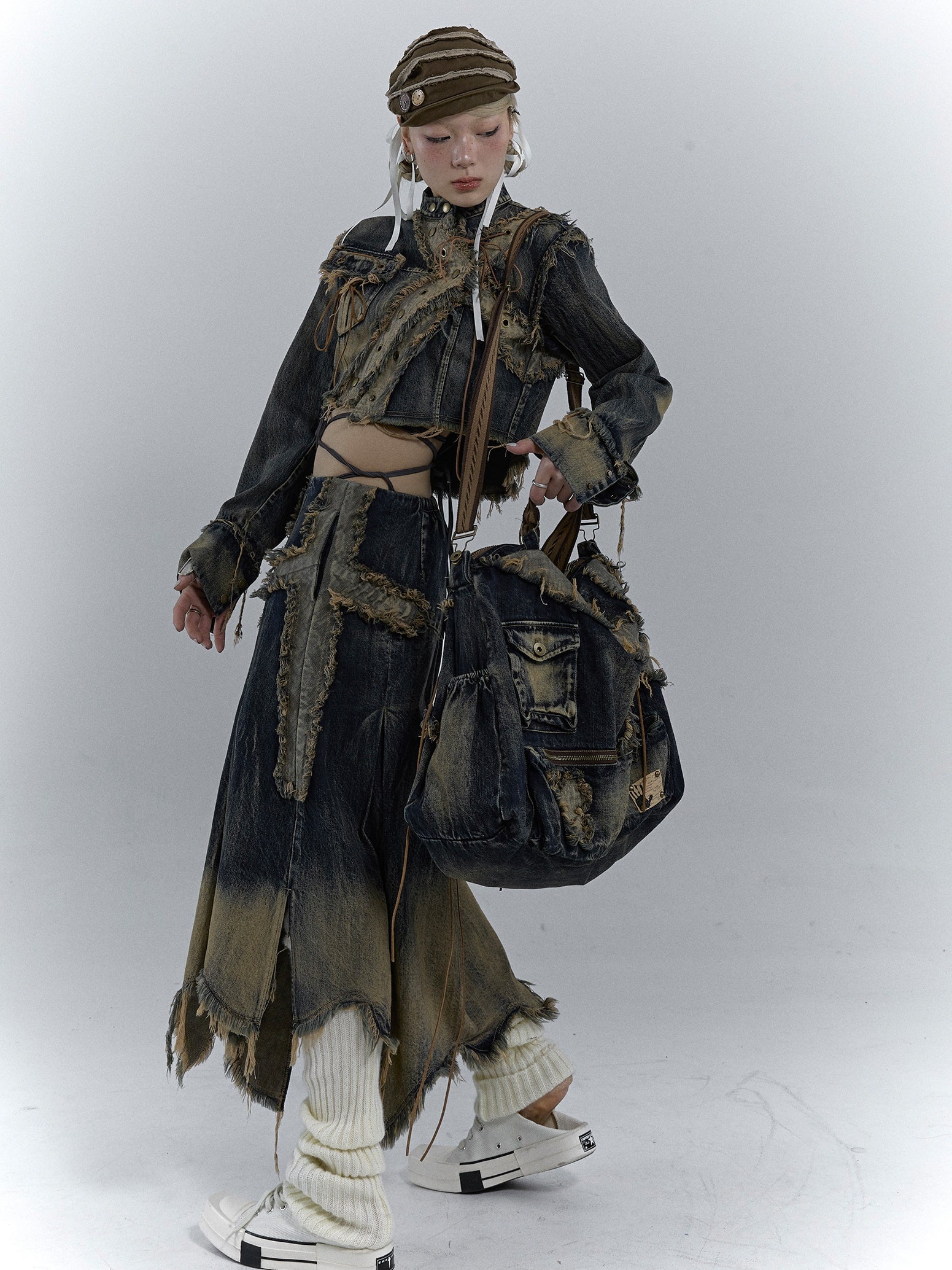 Heavy Industrial Washing Large Denim Shoulder Bag