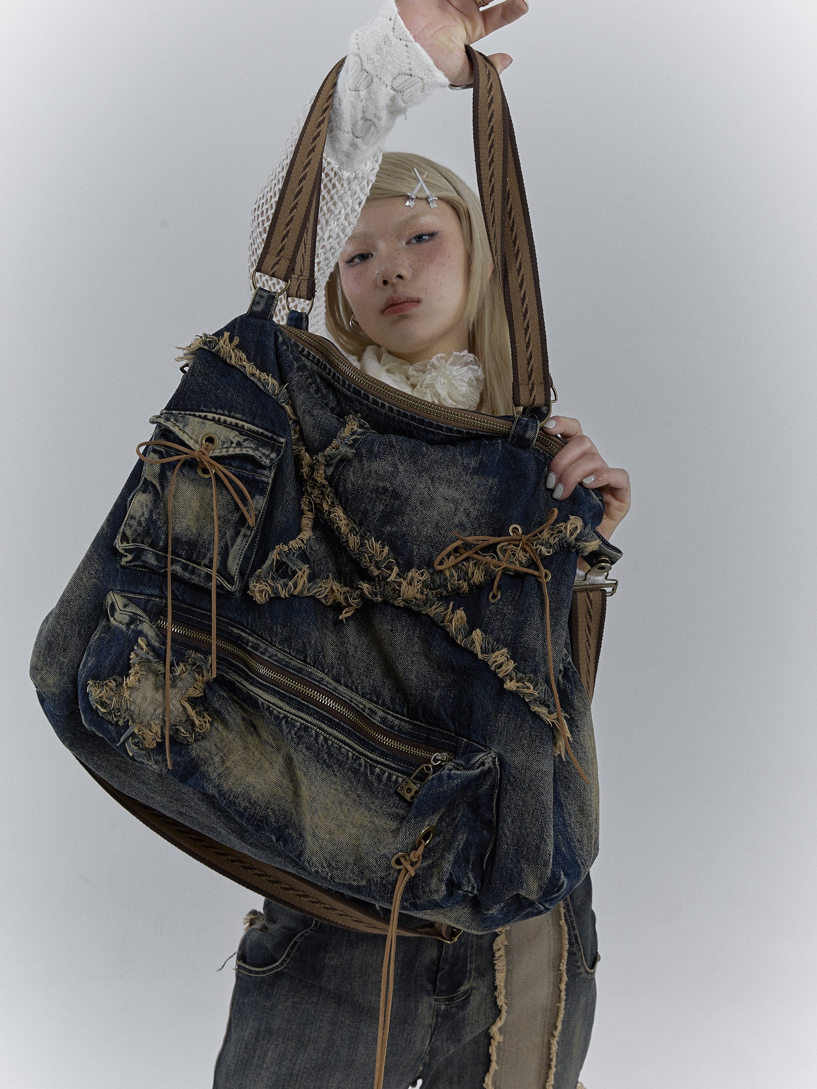 Heavy Industrial Washing Large Denim Shoulder Bag