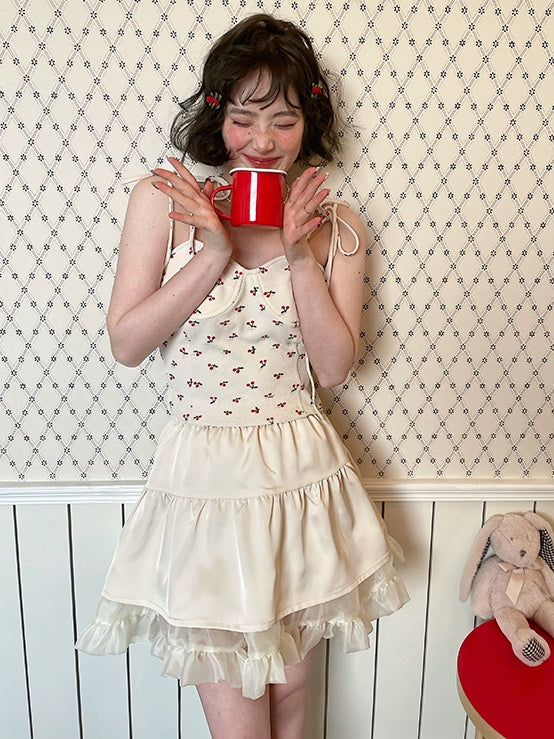 체리 프린트 스트랩 카미솔