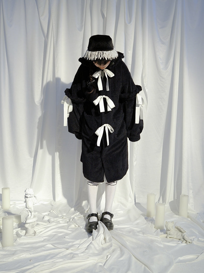 토끼 이어 보아 귀여운 리본 코트