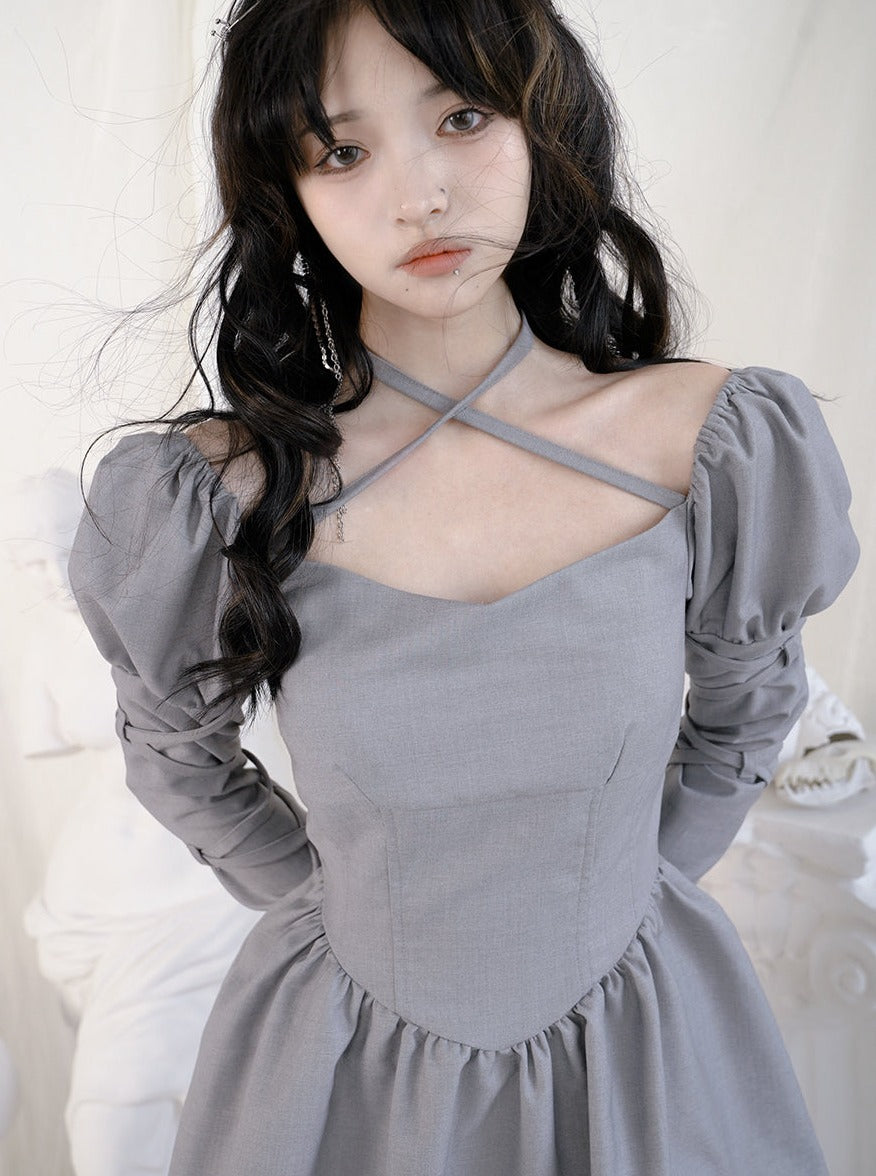 크로스 레이스 광부 푹신한 멍청한 Ouff-sleeves 1 피스