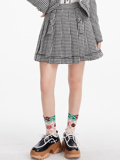 Plaid Short Pleats Skirt