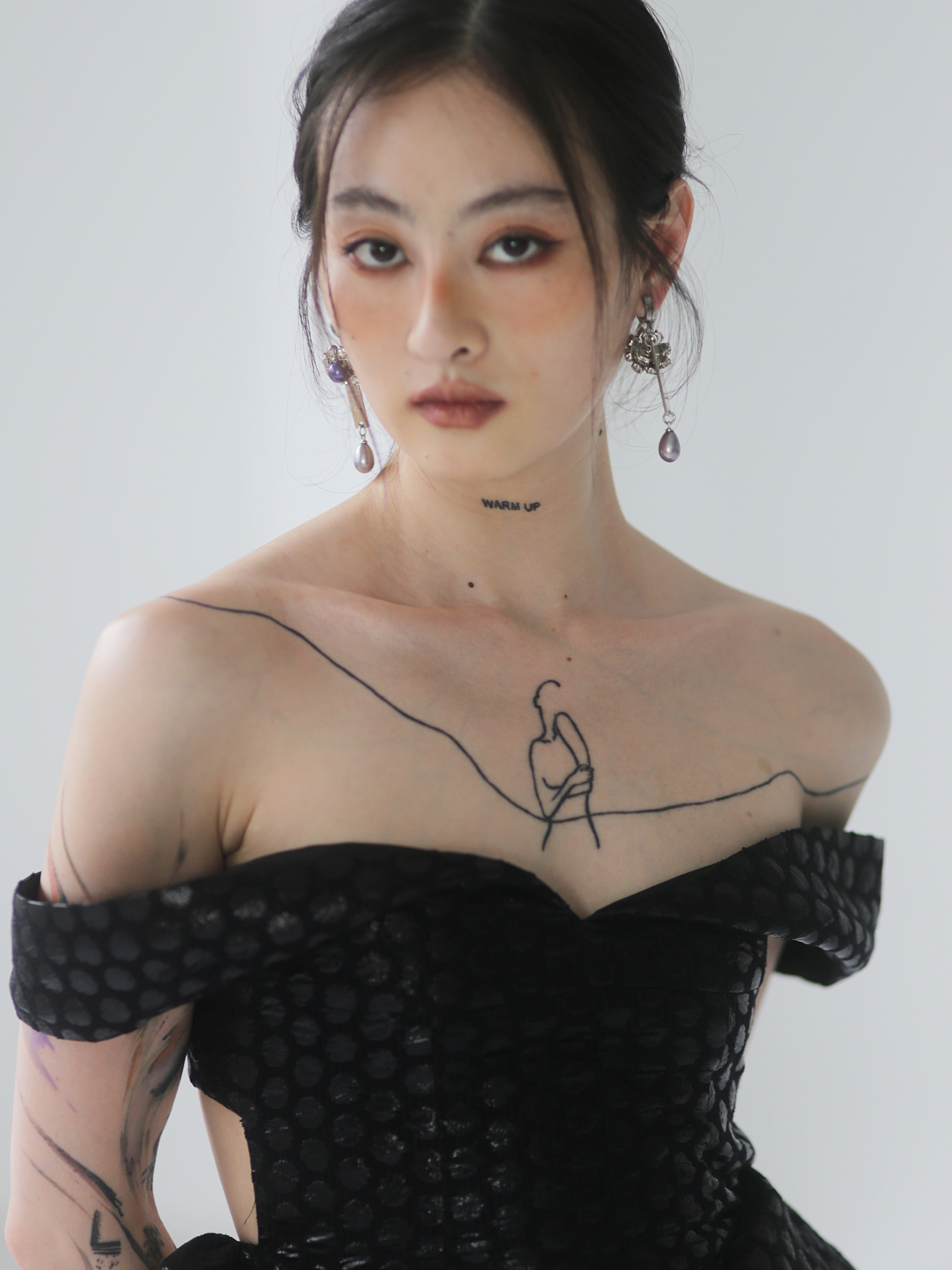 Jacquard Polka Dot Metallic Gloss Black Kleid