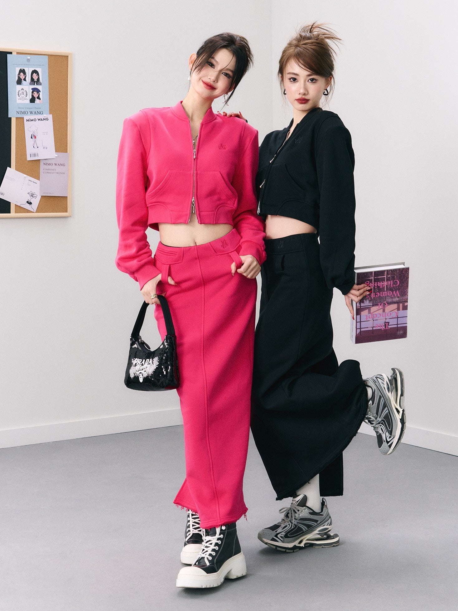 Short Casual Jacket & Slit Long Skirt